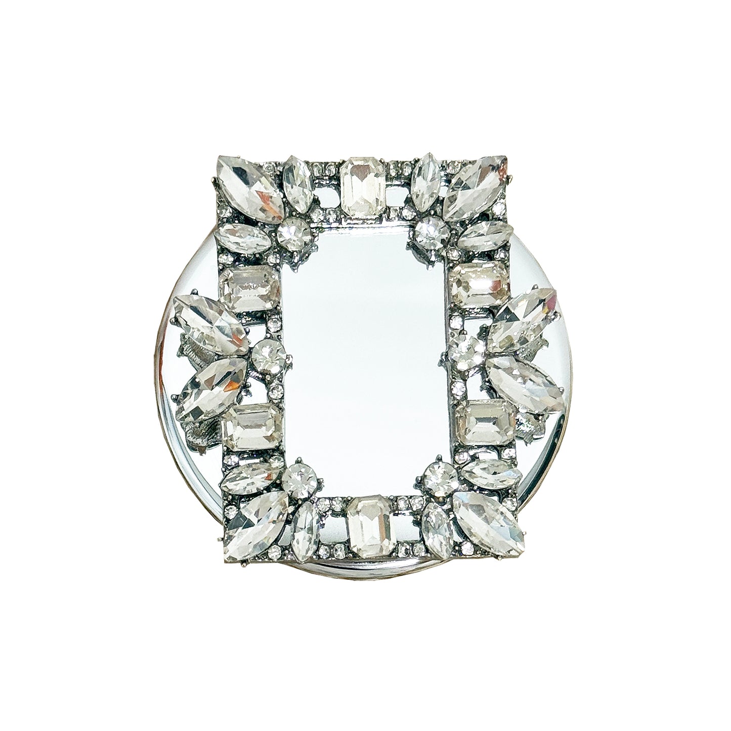 French Luxe Silver Crystal MagSafe-Compatible Phone Grip & Mini Mirror