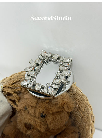French Luxe Silver Crystal MagSafe-Compatible Phone Grip & Mini Mirror
