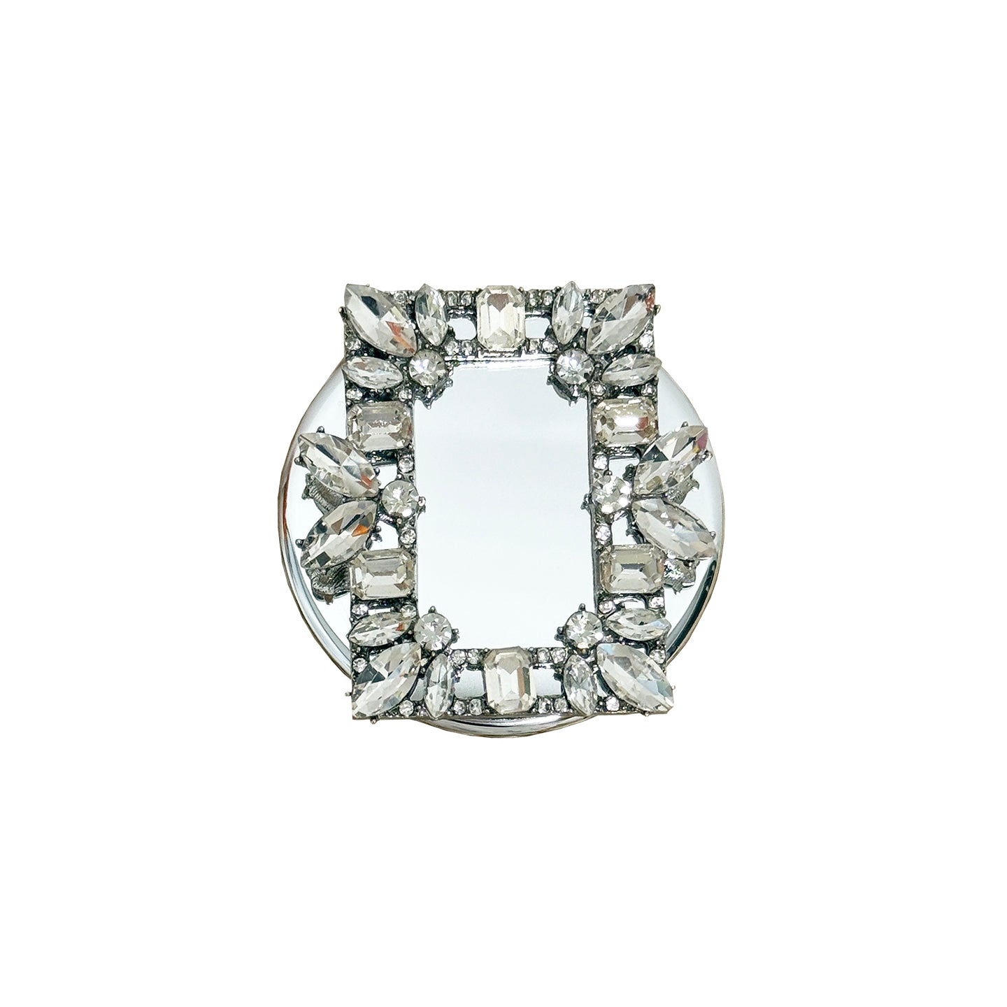French Luxe Silver Crystal MagSafe-Compatible Phone Grip & Mini Mirror