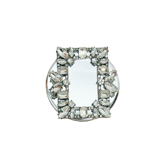 French Luxe Silver Crystal MagSafe-Compatible Phone Grip & Mini Mirror